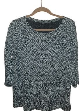 Lucky Brand Black & White Printed Scoop Neck Tunic
